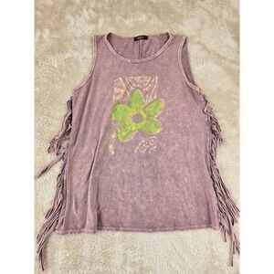 T PARTY Vintage Women's Pink Tie Dye Sleeveless Tank Top w Fringe Detail Size M